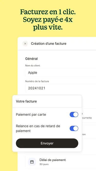 Shine compte pro : capture officielle iOS