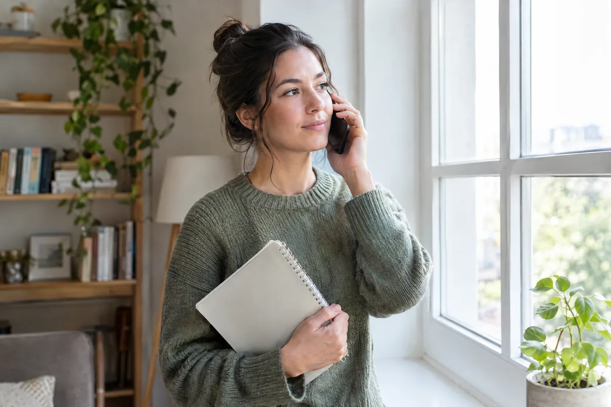 Une personne au téléphone avec un carnet